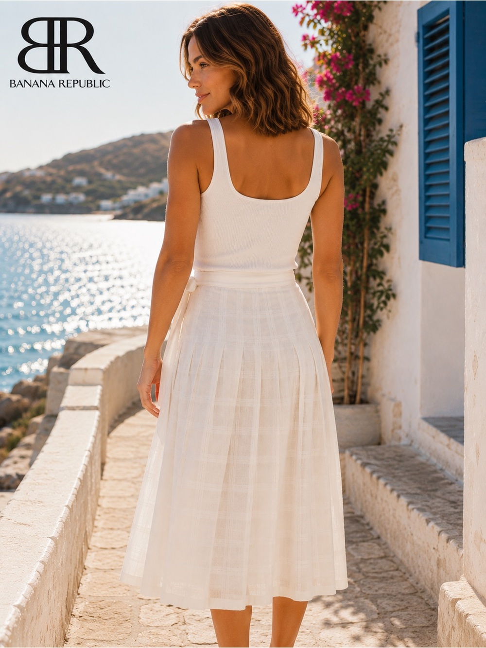 Banana Republic White Real Full-Wrap Skirt Midi Knee Length, Like New EuroSummer - Picture 5 of 17